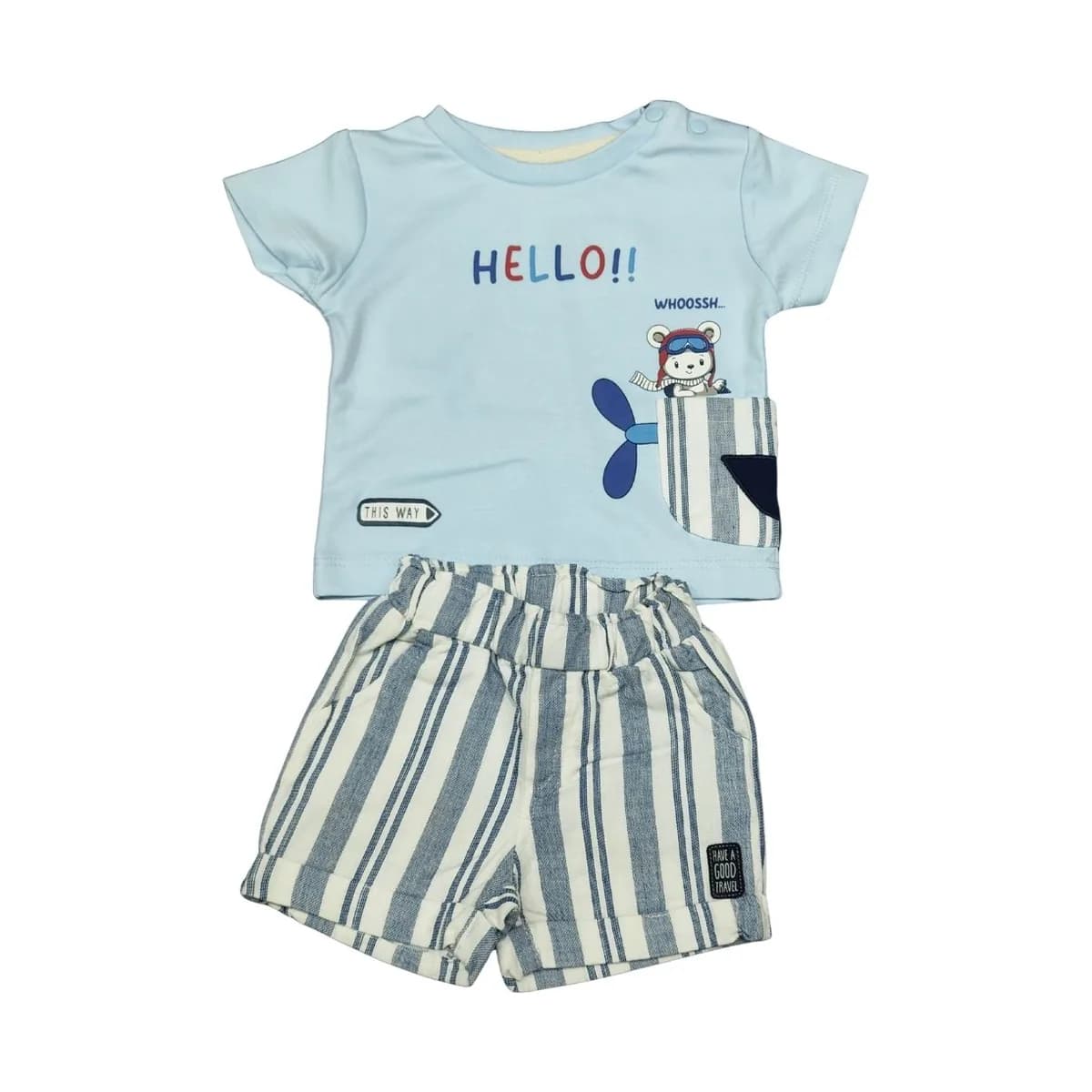 Baby Boy 'Hello' Aeroplane T-Shirt & Striped Shorts Set