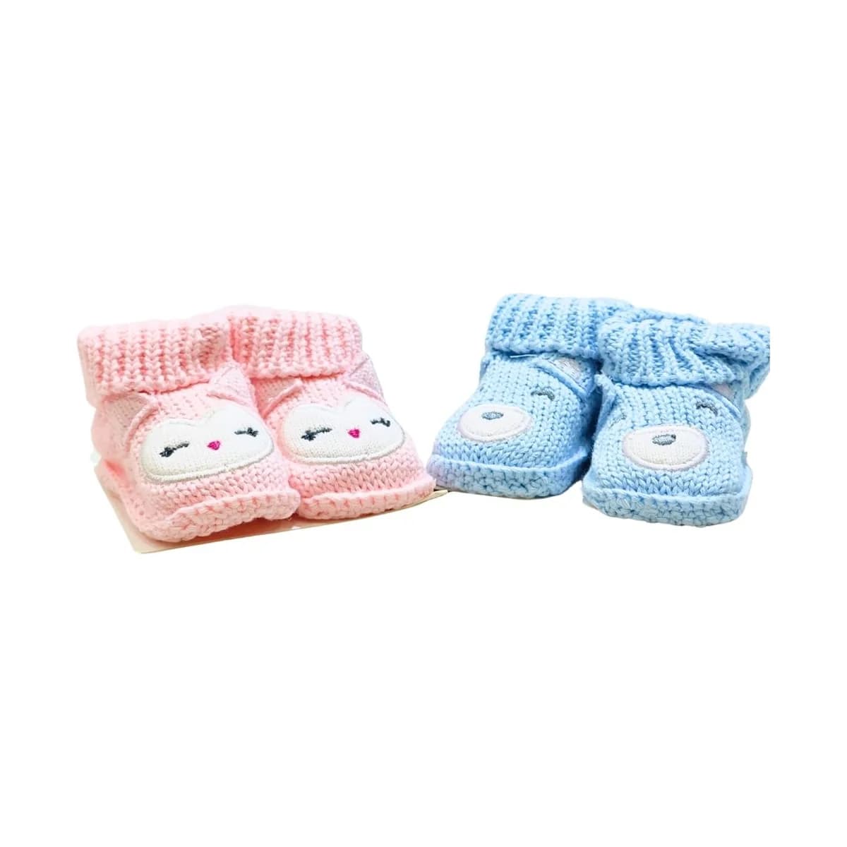 Knitted Baby Booties with Embroidered Face