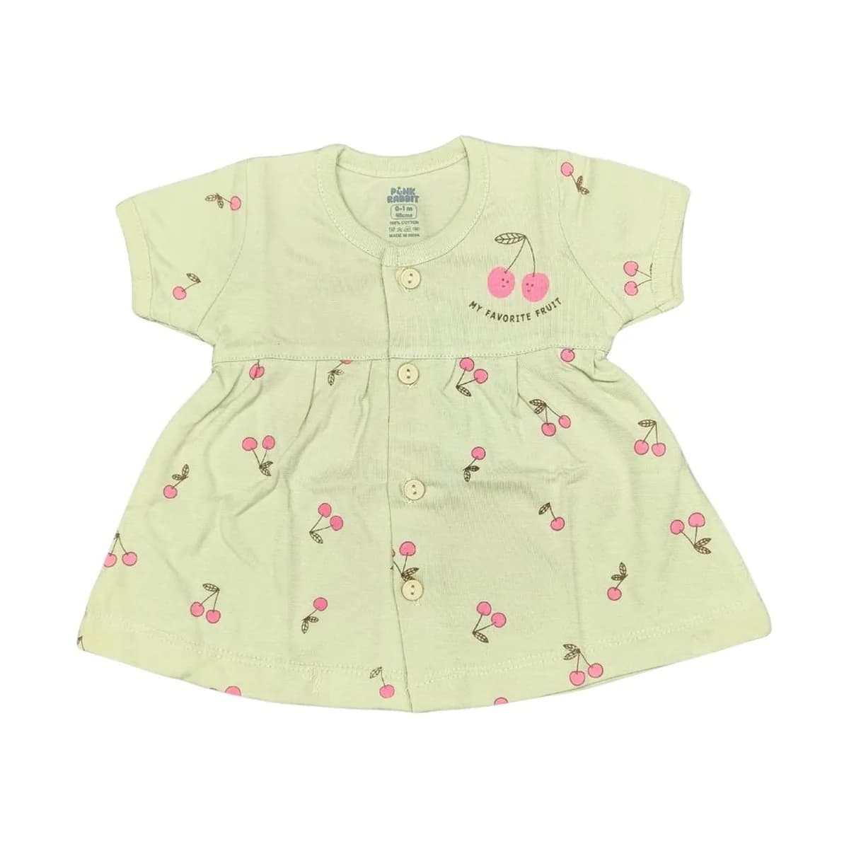 Pink Rabbit Cherry Print Cotton Jhabla Frock